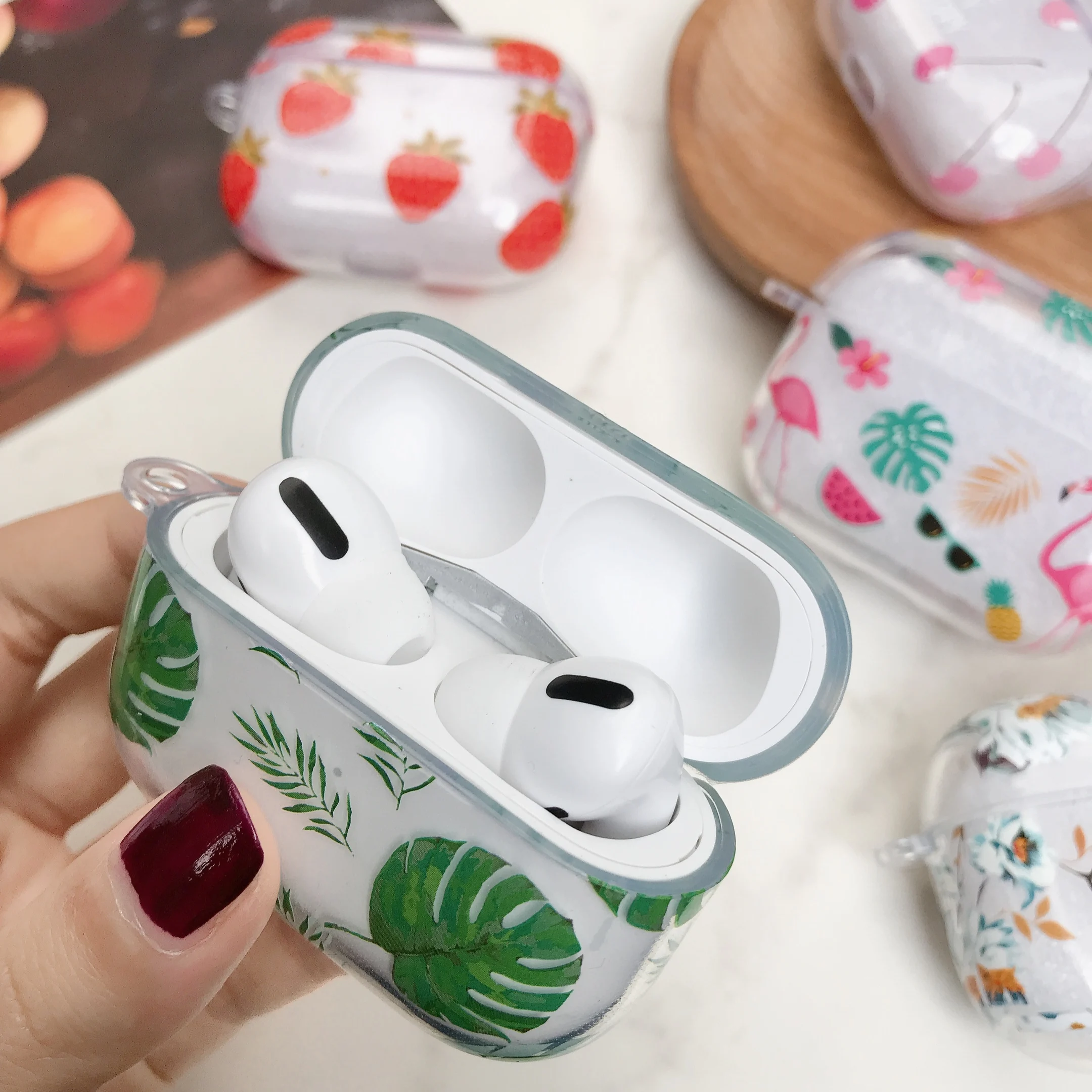 For Airpods Pro Strawberry Lemon Cherry Soft TPU Earpods Case for Apple 3 Flower Green Leaves Wireless Earphone Cover | Электроника