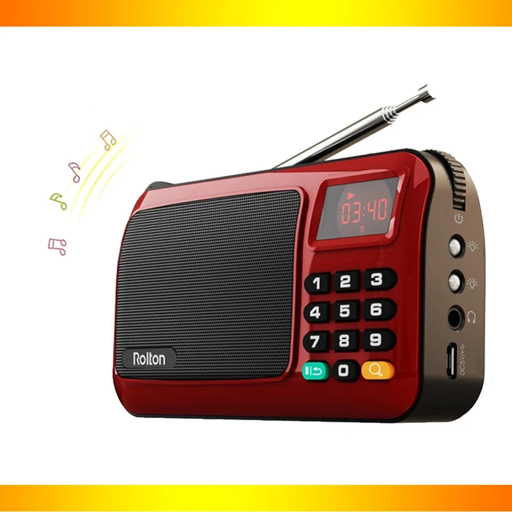 Портативный мини-радиоприемник Rolton W405 FM-радио USB TF mp3-плеер светодиодный фонарик