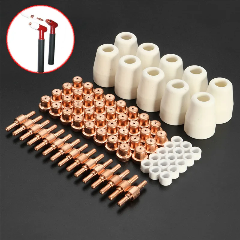 

75pcs Air Plasma Cutter Accessories For Cutter Torch Consumables KIT Electrodes TIPS Nozzles Fit CUT40 CUT50 Welding Nozzles