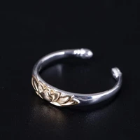 925 sterling silver old silver craftsman handcrafted trendy simple lotus opening adjustable ring and ring ladys accessories