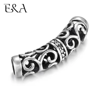 stainless steel tube beads 6mm hole slider charm inlaid stone diy women men leather cord bracelet making jewelry accessories