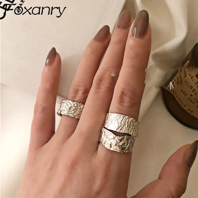 Женские кольца Foxanry из стерлингового серебра 925 пробы с узором фольги корейские