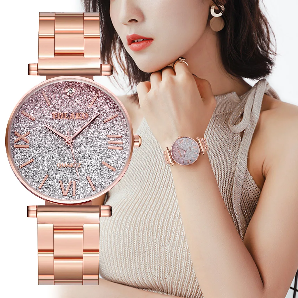 Простые/роскошные стильные часы из нержавеющей стали женские 39 s платья звезда