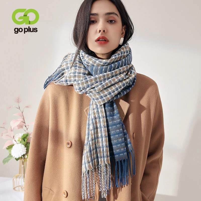 

GOPLUS Women Scarf Patchwork Plaid Scarves luxury foulard jersey Blue Wrap echarpe femme Winter bandanas szalik damski zimowy