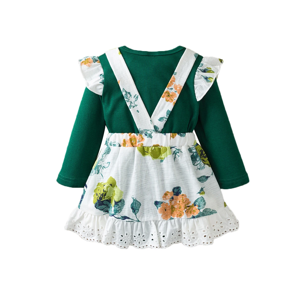 Новинка Комплект из 2 предметов Зеленый комбинезон с оборками и длинными