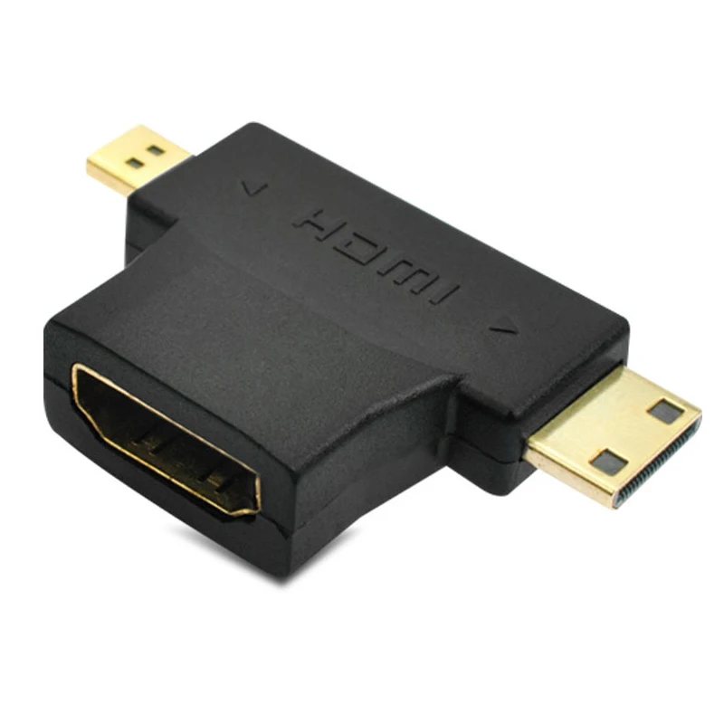 Адаптер 3 в 1 HDMI совместимый с Micro штекер MiniHDMI 4 гнездовой адаптер T образный