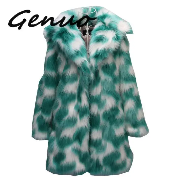 

Genuo High Quality Faux Fur Coat Women 2019 Winter Thick Luxury Faux Fox Warm Outwear Pink Green 6XL Faux Fur Jacket Long Coats