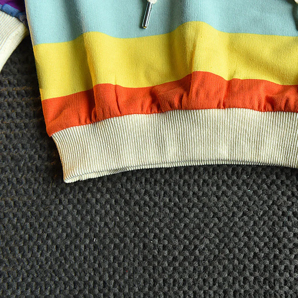 

2019 New Style Fashion Children Kid Girls rainbow Fleece Tops Hooded Sweatshirt Outwear Pullover Hoodie