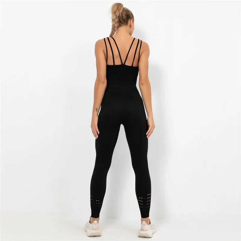 

2 Pieces Tracksuit Women Hollow Out Seamless Sets High Waist Legging Push Up Bra Sets For Women Clothes (Bra+Leggings)