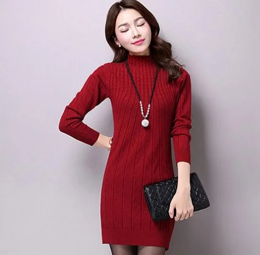Новое Осеннее женское платье свитер с длинным рукавом плотное теплое вязаное