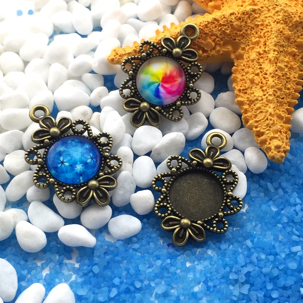 10 шт./лот 12 мм круглый античный бронзовый серебряный цвет Камея стеклянный