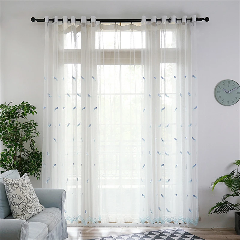 

Embroidered Feather White Tulle Curtains for Living Room Voile Sheer Curtain for Bedroom Fabric Drapes Decorations
