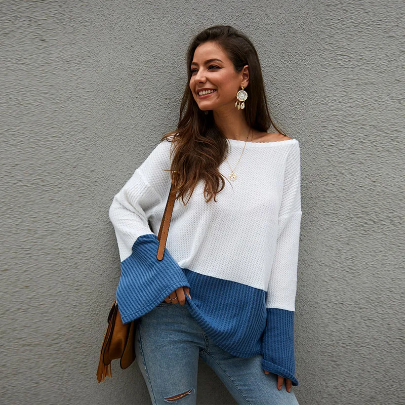 Женский вязаный свитер CINESSD повседневный Свободный пуловер в полоску с круглым