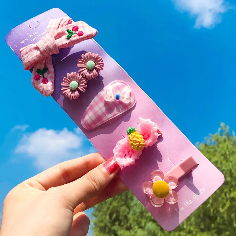 

5/8 Pcs/Set Children Cute Colors Cartoon Flower Bow Ornament Hair Clips Girls Knitting Fruit Hairpins Kids Hair Accessories