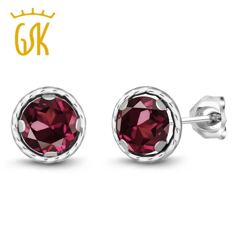 Женские сережки гвоздики GemStoneKing 2 00 карат Круглые 6 мм красный родолит гранат 925