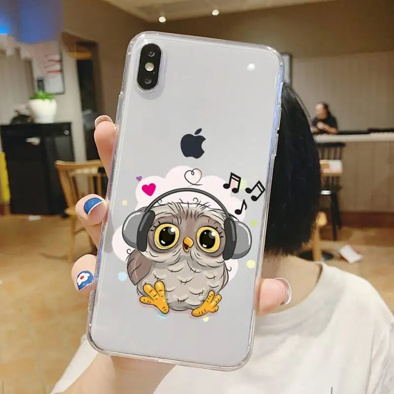 

Cute Owl cartoon animal Phone Case Transparent for iPhone 6 7 8 11 12 s mini pro X XS XR MAX Plus