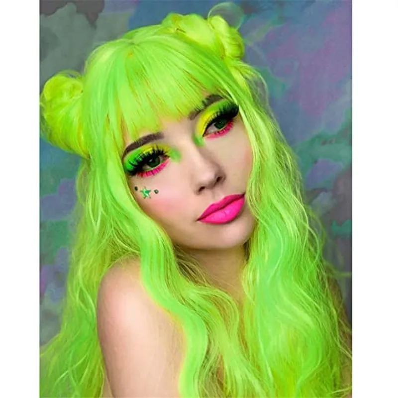 

WHIMSICAL W Long Kinky Curly Wig Middle Part Cosplay Heat Resistant Synthetic Wigs with Bangs For African American Women