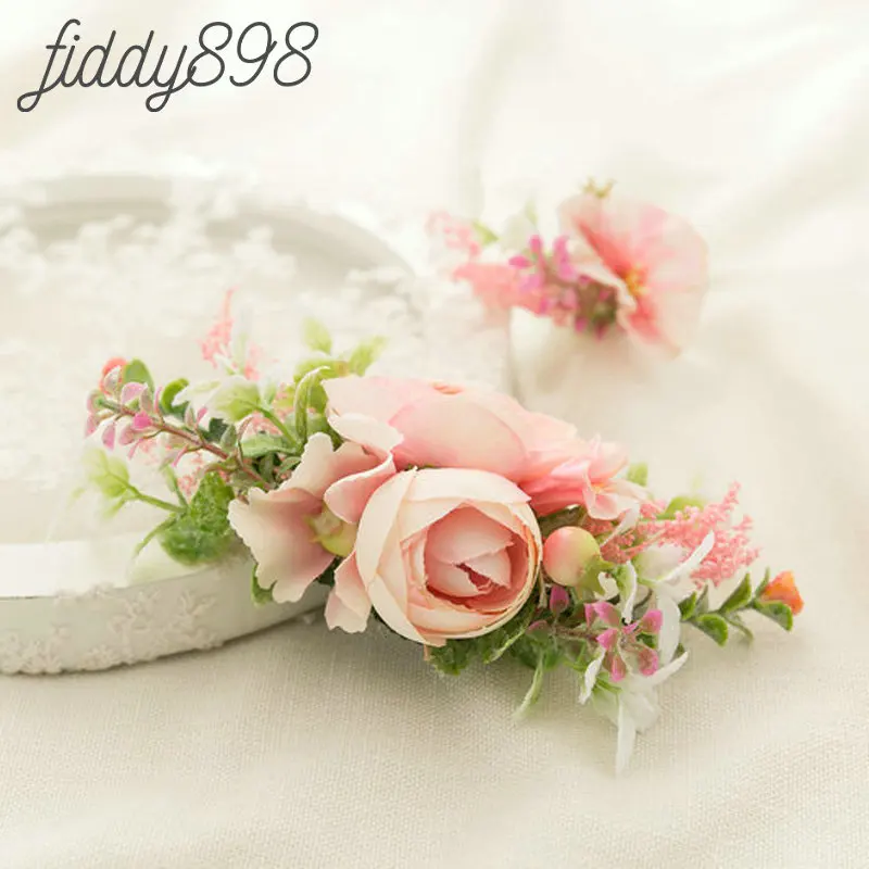 Романтические розовые Искусственные цветы Свадебные аксессуары для волос