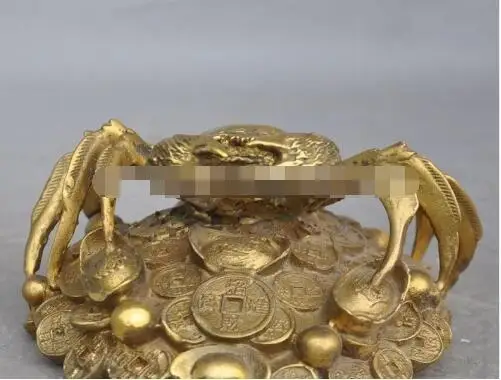 YM 305 Chinese fengshui copper brass wealth yuanbao money coin sea Crab lucky statue | Дом и сад