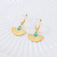 creative fashion turquoise stainless steel pendant women earrings personalized texture scallop titanium steel earrings jewelry
