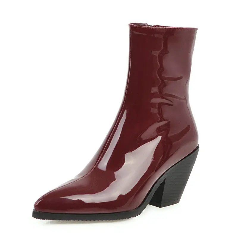 Женские ботильоны из лакированной искусственной кожи черные винные красные