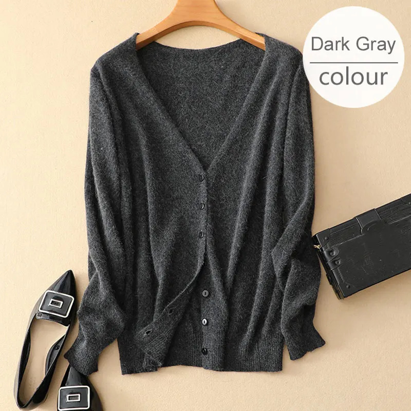 V-neck Deep Gray Однобортный Для женщин свитер вязаный тонкий кардиган с круглым вырезом с длинным рукавом женские кардиганы Демисезонный женские топы - Цвет: V-neck Deep Gray