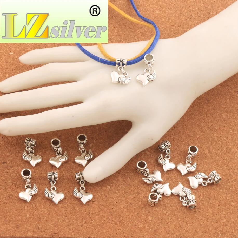 Swirl Wings Heart Charm Beads 13.7x25mm 100PCS zinc alloy Fit European Bracelets Jewelry DIY B905