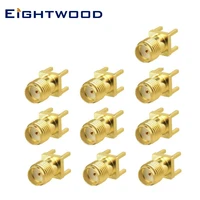 eightwood 10pcs sma female jack thru hole vertical pcb mount straight rf coaxial connector adapter for antenna base station