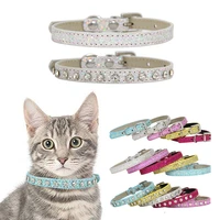 shining diamond pet dog collar for small dogs pu adjustable soft cat collars leather strap kitten accessories puppy collar