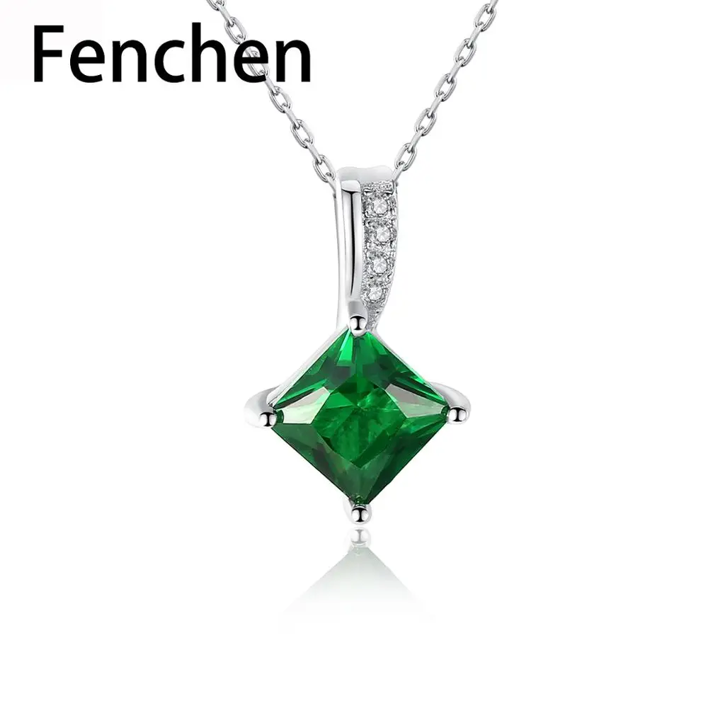 Fenchen зелёный Изумрудный камень, хорошее ювелирное изделие, 925 пробы, серебро, подвеска, ожерелья для женщин, свадьба, помолвка, Bijoux, подарок AN067