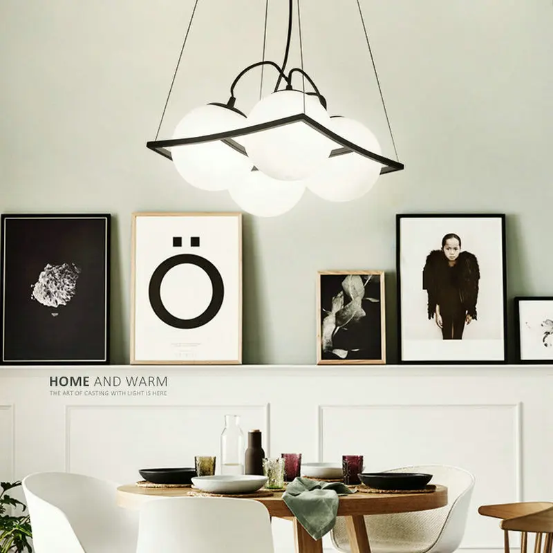 Современная Потолочная люстра в скандинавском стиле с черными шариками E27