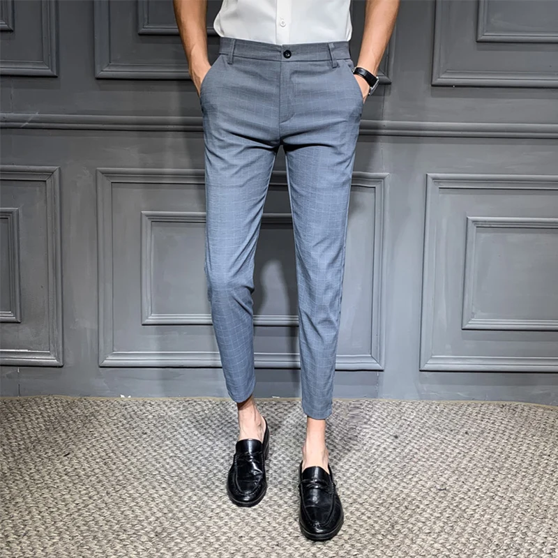 Черный костюм брюки клетчатые мужские Слаксы pantalones de vestir hombre узкие повседневные