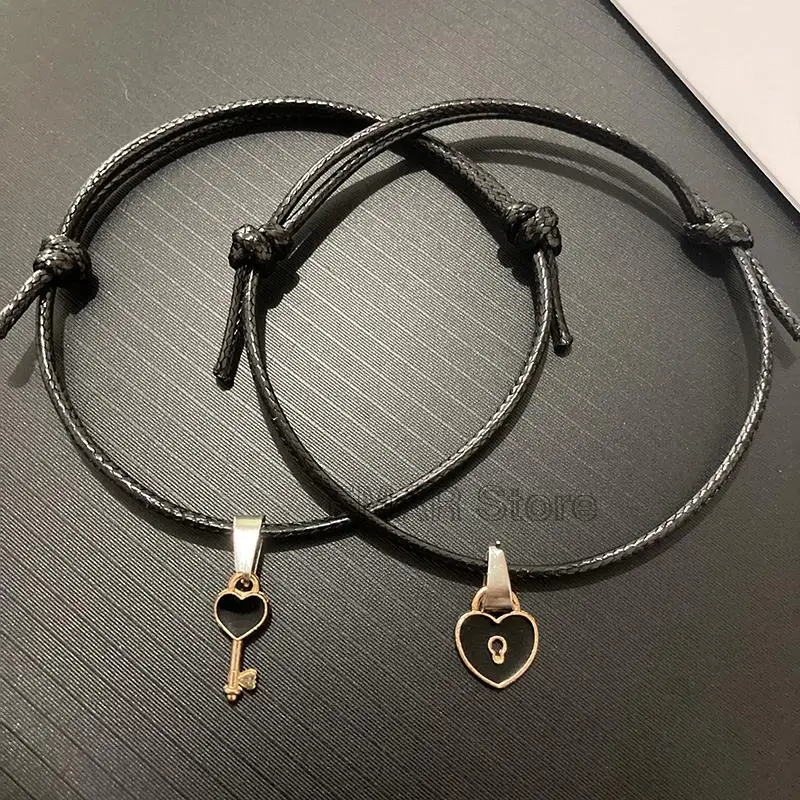 1 пара новинка браслет для пар эмалированный на удачу с брелком в виде ключа и