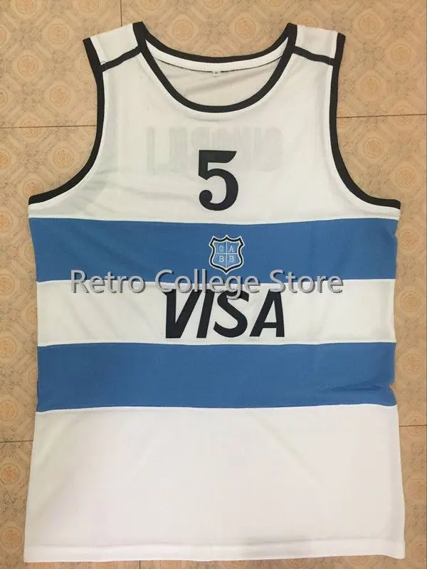

#5 Manu Ginobili Team Argentina Navy Blue Sewn Retro Throwback Basketball Jersey Customize any size number and player name
