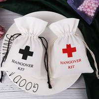 white cotton gift bag for wedding party favors bag jewelry packaging pouches hangover kit first aid pouches