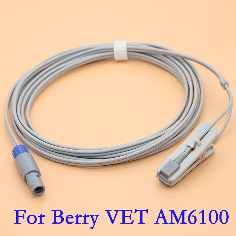 Redel 5P Spo2 Sensor Cable for Berry VET Care AM6100 Monitor,3m Animal Ear Clip Probe.