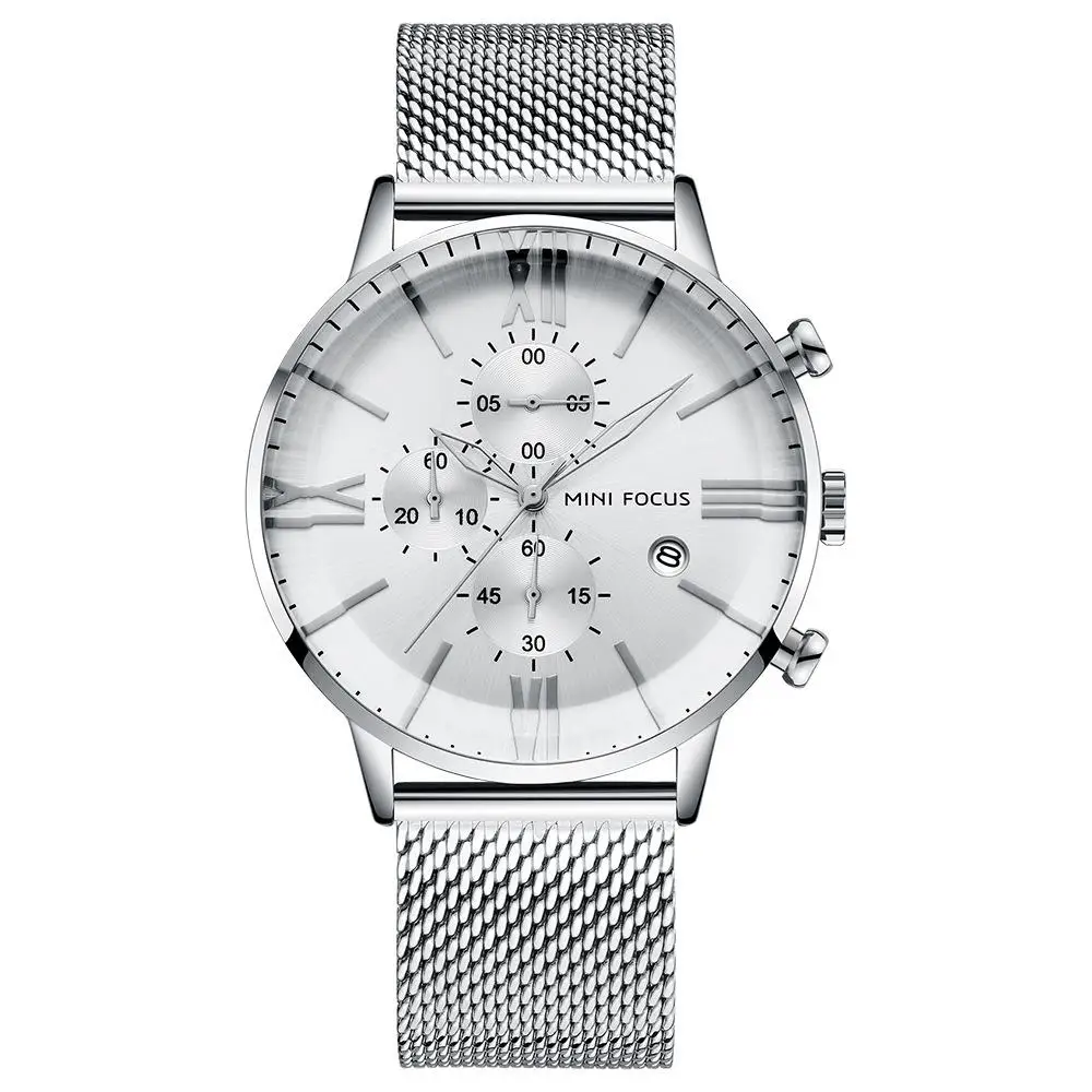 

The new creative fashion sports watch male watch business personality calendar chronograph movement, waterproof steel mesh belt