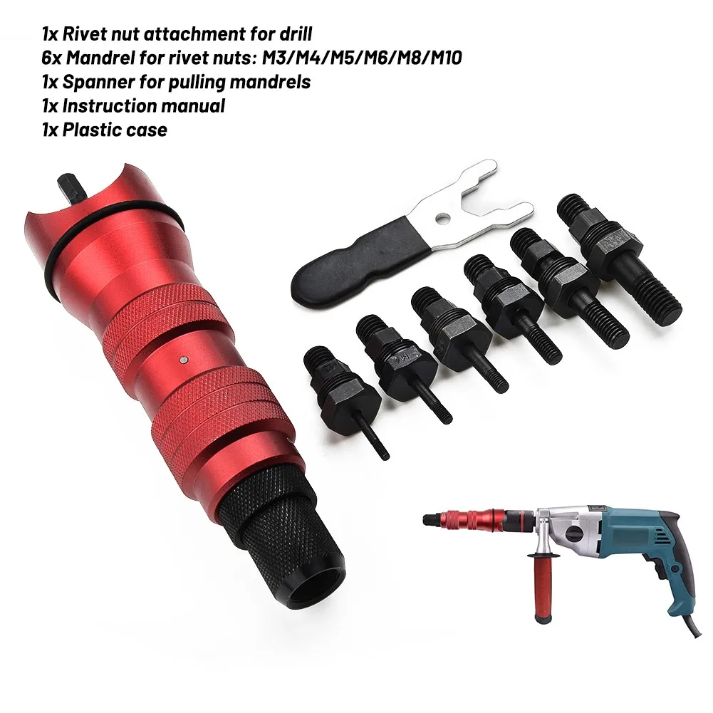 

Electric Rivet Nut Tool Cordless Riveting Drill Adapter Insert Nut Rivet Tool M3 M4 M5 M6 M8 M10 Rivet Nut Attachment For Drill