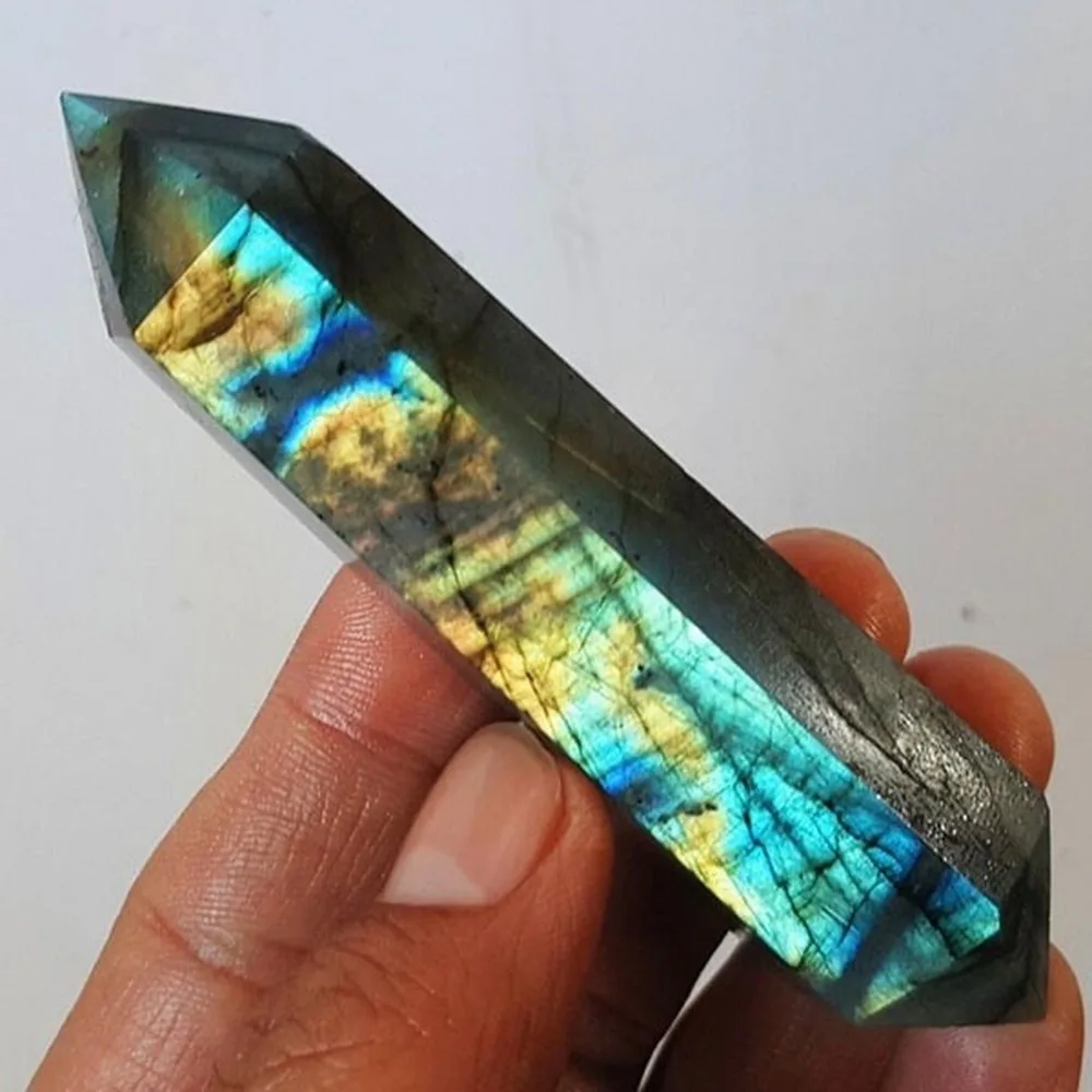 

60g Natural Labradorite Quartz Crystal Wand Point Healing