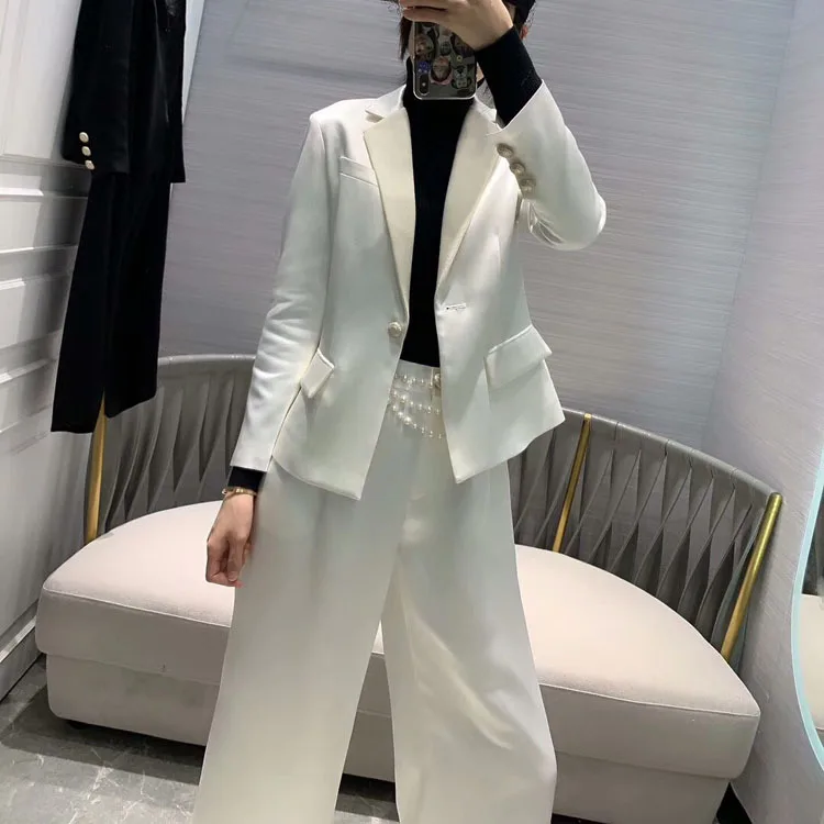 2019FW winner, новинка, Женский блейзер с жемчугом, пальто+ повседневные штаны, женский пиджак, брюки, костюмы, 2 вещи в комплекте, 2 цвета, tclai
