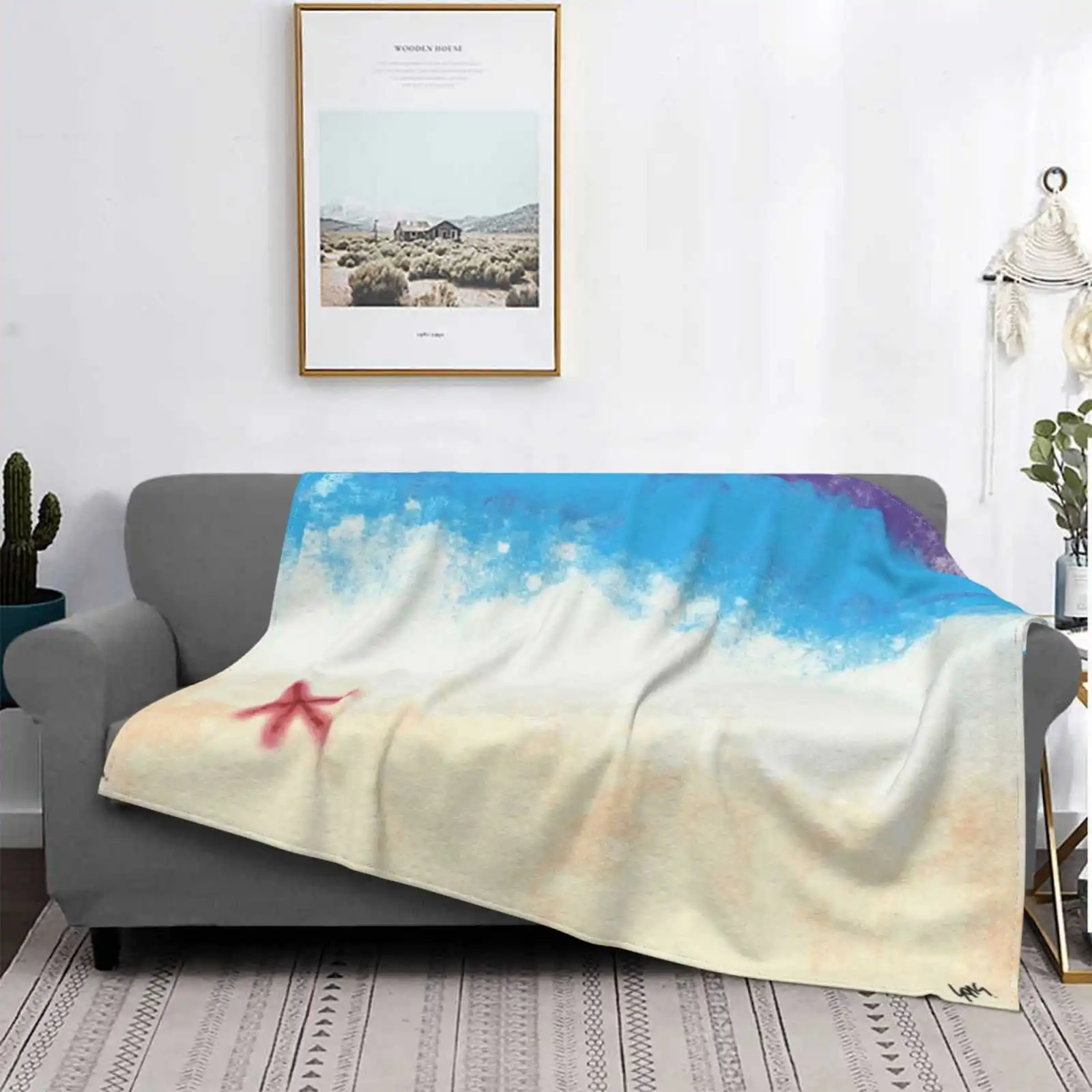 

Untitled For Home Sofa Bed Camping Car Plane Travel Portable Blanket Abstract Beach Starfish