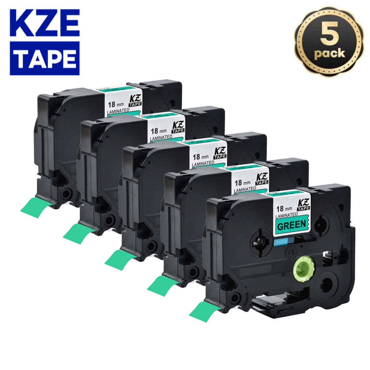 

KZE 5pcs 741 black on green 18mm laminated tze tape Compatible Brother tze741 TZe 741 TZ-741 p-touch Label printer tz741