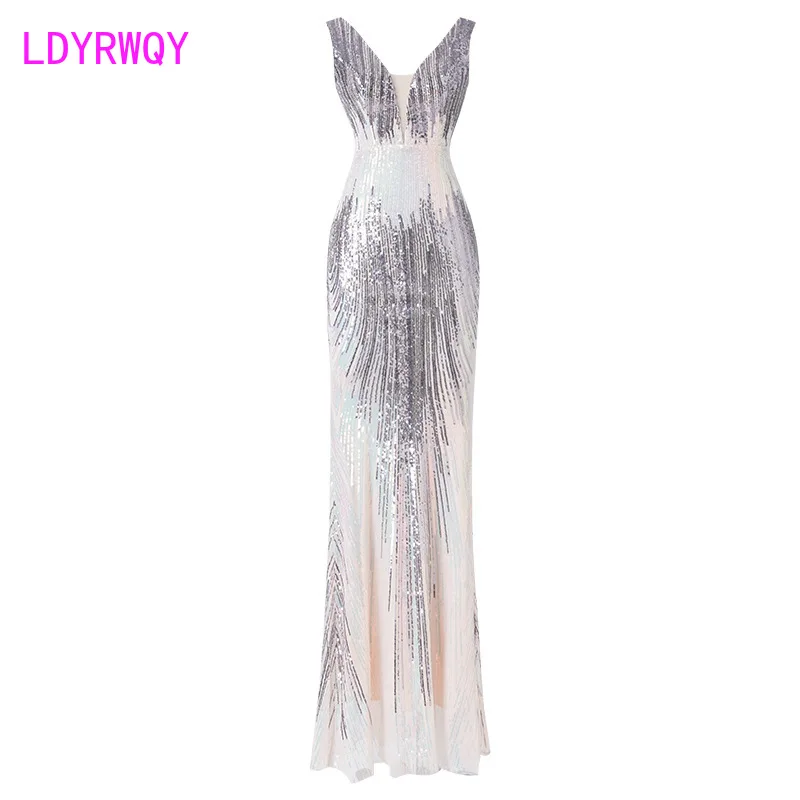 

LDYRWQY celebrity sexy long night bar temperament bag hip sequin fishtail long dress Floor-Length Zipper
