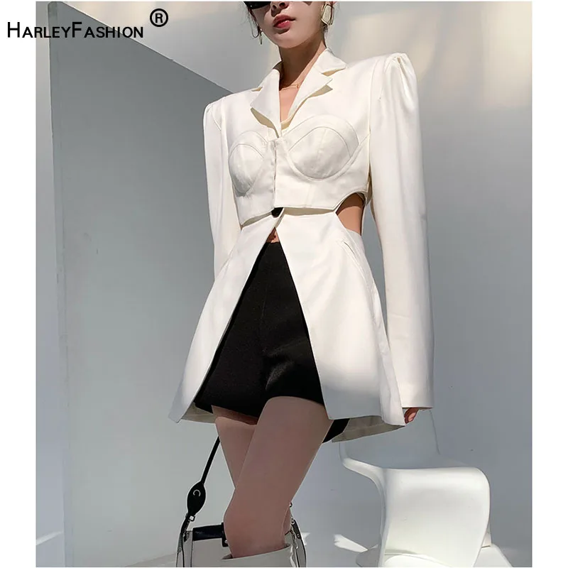 

Женский блейзер HARLEYFASHION, повседневный приталенный Блейзер с длинным рукавом и разрезом на подоле, весна-осень 2019