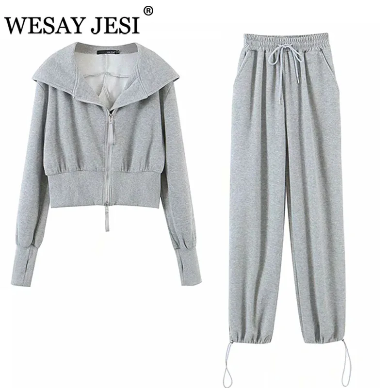 

WESAY JESI Women's Tracksuit Solid Casual Hooded Pullover Clothing Sets High Waist Elastic Drawstring Sweatpants Trouser Suits