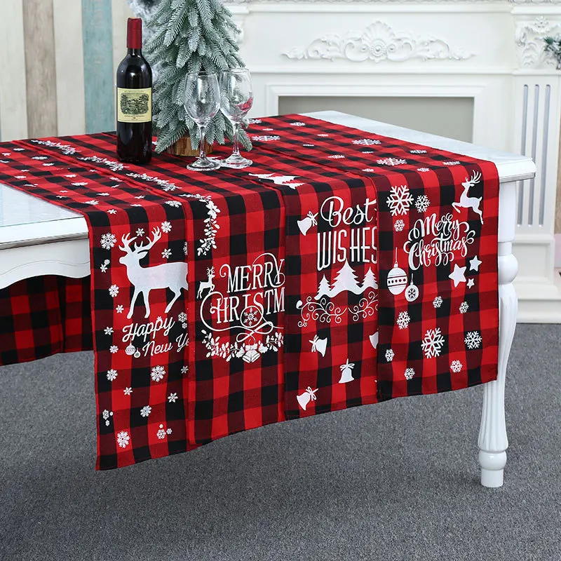 

Christmas Table Runners Red Black Stripe Tablecloths Table Cover buffalo plaid decor christmas decorations for home table cloth