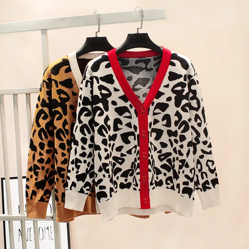Женский кардиган с леопардовым принтом GIGOGOU Черный винтажный однобортный