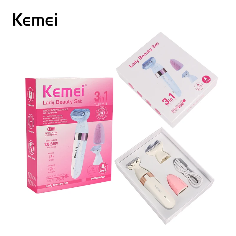 

Kemei-3204 USB Electric Epilator For Women Facial Cleaner Rechargeable Female Depilation Machine Facial Cleaner Hair Removal