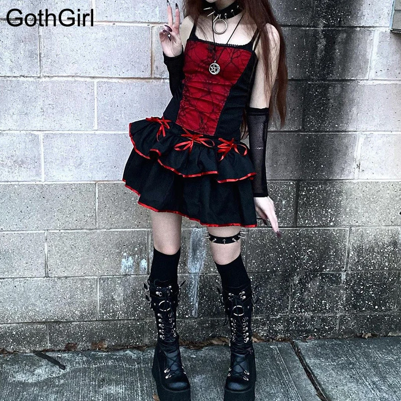 

Goth Lolita Harajuku E-Girl Red Bandage Sexy Mini Skirts Women Gothic Lace Up A-Line Ball Gown Skirt High Waist Grunge Clothes