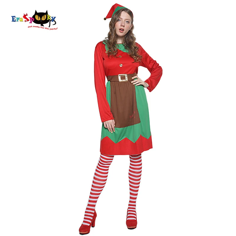 

Eraspooky Christmas Elf Dress Women Santa Claus Helper Costume New Year Carnival Party Cosplay Hat